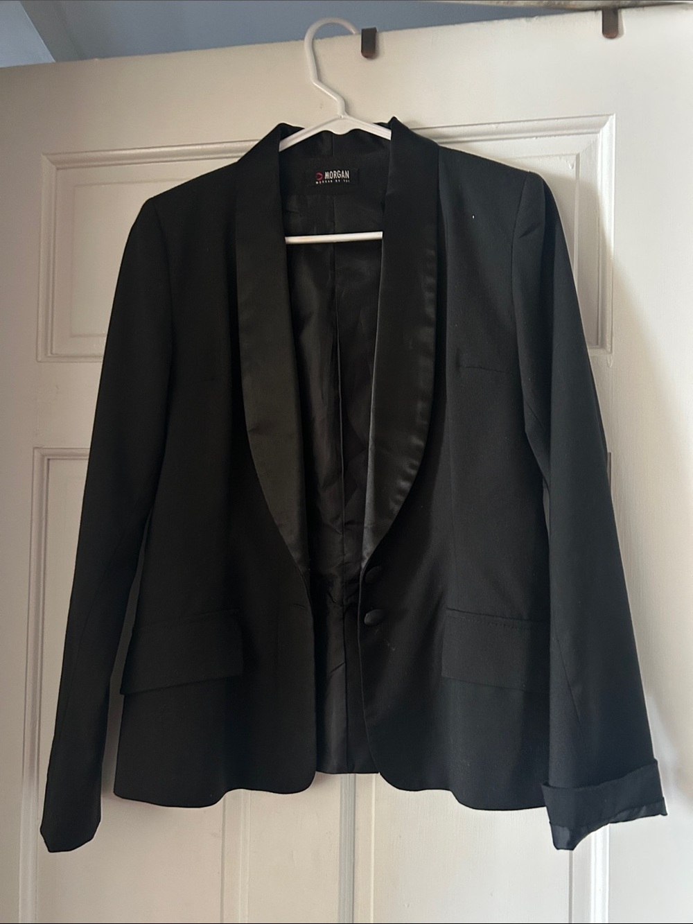 Black Satin Lapel Tuxedo Blazer